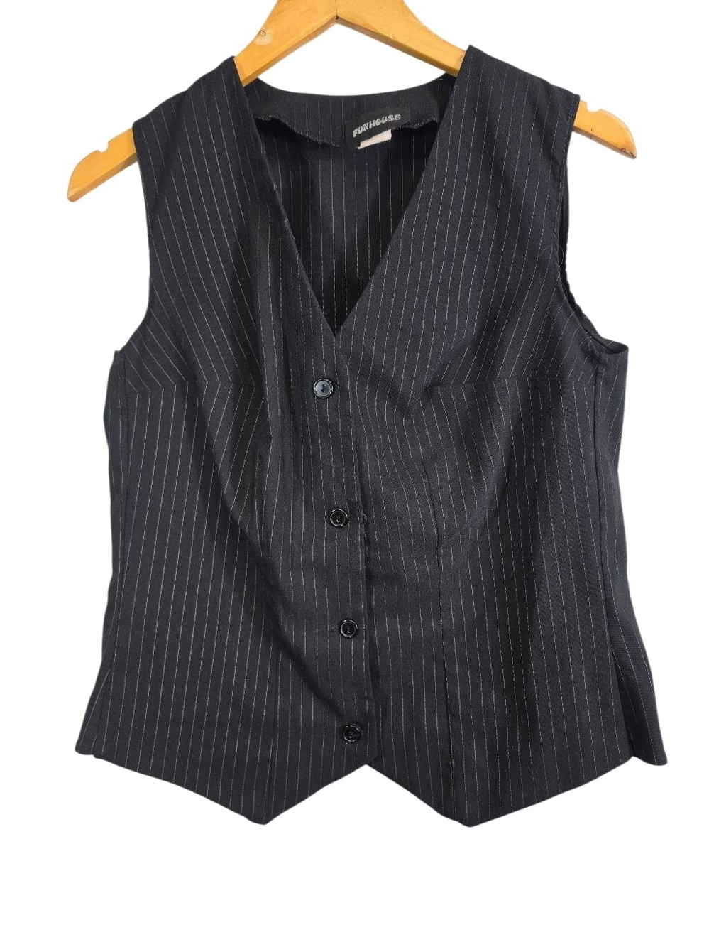 Funhouse Women’s Black Pinstriped Button‑Front Vest Size L